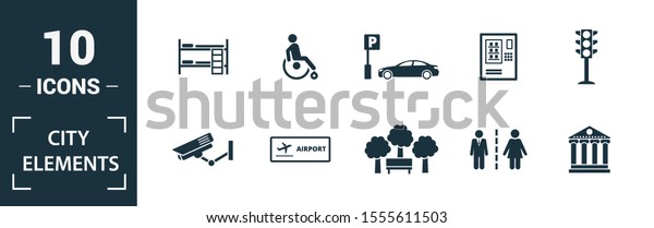 City Elements\
icon set. Include creative elements restroom sign, public park,\
bicycle parking, hostel, playground icons. Can be used for report,\
presentation, diagram, web\
design.