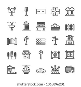 City Elements icon set with outline style vector illustration