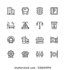 City elements icon set in thin line style