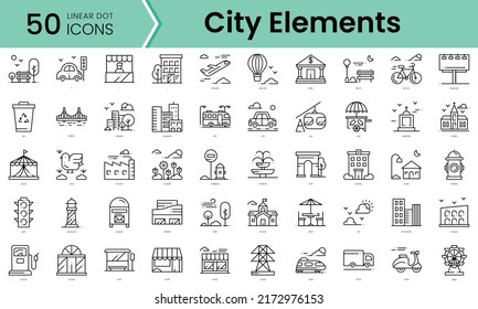 city elements Icons bundle. Linear dot style Icons. Vector illustration