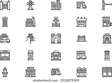 City elements icons collection is a vector illustration with editable stroke.