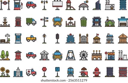 City elements icons High-Quality Vector Icons Collection with Editable Stroke. Ideal for Professional and Creative Projects.