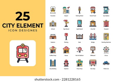City Elements icons, Related Objects and Elements. Vector Illustration Collection. creative Icons Set. stock illustration