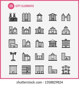 City Elements Line Icons Set For Infographics, Mobile UX/UI Kit And Print Design. Include: Tower, Building, City, Office,, Buildings, Tower, City, Office, Eps 10 - Vector