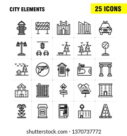 City Elements Line Icons Set For Infographics, Mobile UX/UI Kit And Print Design. Include: Car, Vehicle, Travel, Transport, Swing, Kids, Parks, Play, Eps 10 - Vector