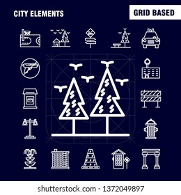 City Elements Line Icons Set For Infographics, Mobile UX/UI Kit And Print Design. Include: Car, Vehicle, Travel, Transport, Swing, Kids, Parks, Play, Eps 10 - Vector