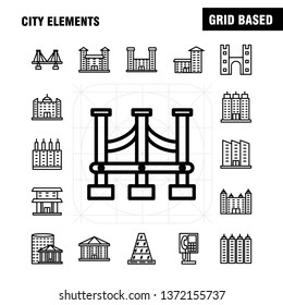 City Elements Line Icons Set For Infographics, Mobile UX/UI Kit And Print Design. Include: Car, Vehicle, Travel, Transport, Fountain, Water Shower, City, Eps 10 - Vector