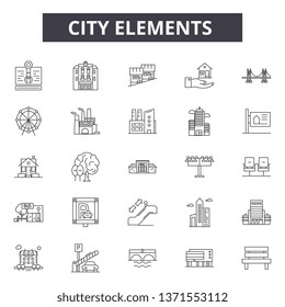 City elements line icons, signs set, vector. City elements outline concept, illustration: city,dearchitecture,building,urban,flat,element