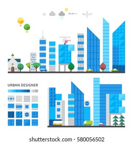 City elements to make your own city. Modern Town. Vector illustration. Flat design.