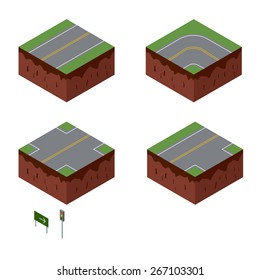 City elements. Road with sign. Isometric perspective vector illustration