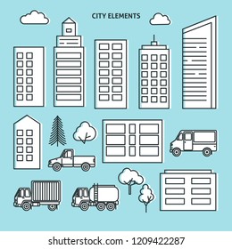 City elements set in thin line style