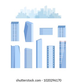 City elements with skyscrapers, urban buildings. Vector. Isolated.