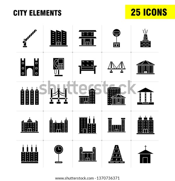 City\
Elements Solid Glyph Icons Set For Infographics, Mobile UX/UI Kit\
And Print Design. Include: Car, Vehicle, Travel, Transport,\
Fountain, Water Shower, City, Eps 10 -\
Vector