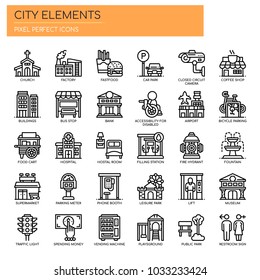 City Elements , Thin Line and Pixel Perfect Icons
