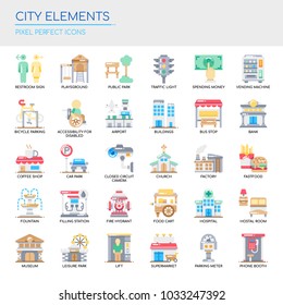 City Elements , Thin Line and Pixel Perfect Icons
