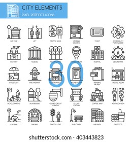 City Elements , Thin Line and Pixel Perfect Icons