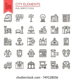 City Elements , Thin Line and Pixel Perfect Icons
