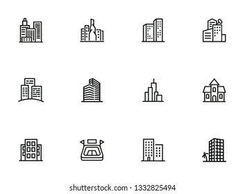 City in Europe line icon set. Building, house, skyscraper. Architectrure concept. Vector illustration can be used for topics like consctruction, design, building