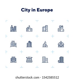 City in Europe line icon set. Building, house, skyscraper. Architectrure concept. Vector illustration can be used for topics like consctruction, design, building