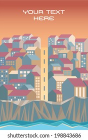 City in the evening by the sea