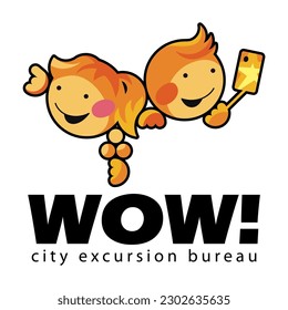 City excursion bureau logotype template with funny tourists 