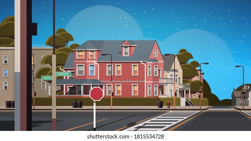 city facade buildings empty no people urban street real estate night town exterior horizontal vector illustration