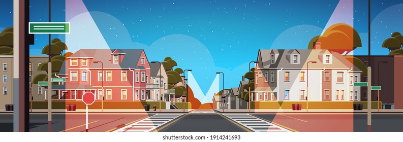 City Facade Buildings Empty No People Urban Street Real Estate Night Town Exterior Horizontal Vector Illustration