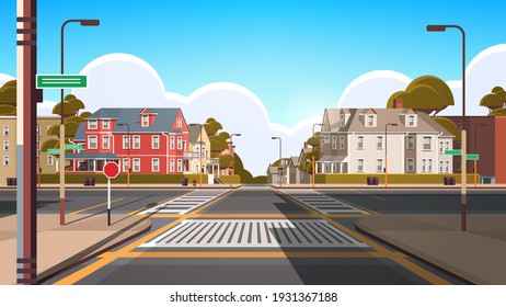 city facade buildings empty no people urban street real estate cute town exterior horizontal vector illustration