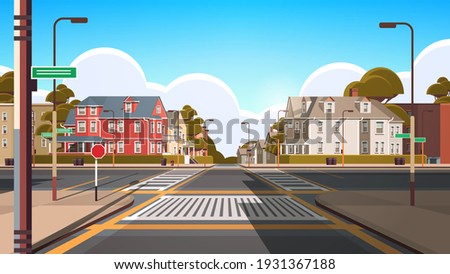 city facade buildings empty no people urban street real estate cute town exterior horizontal vector illustration