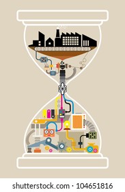 City factory in hourglass, illustrator vector