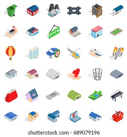 City factory icons set. Isometric style of 36 city factory vector icons for web isolated on white background