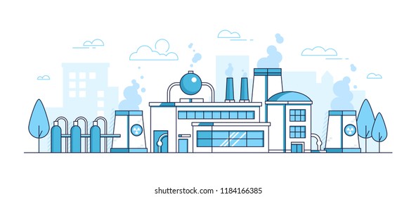 City factory - modern thin line design style vector illustration