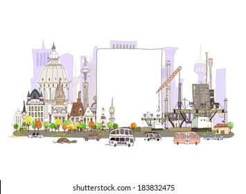 City and factory on the busy road, City collection background