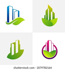 Plantilla vectorial de diseño del logotipo de la granja de ciudades. Concepto del logotipo de la granja