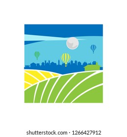 City and farming illustration design vector. Conceptual icon for natural products agriculture bio and organic vegan stores