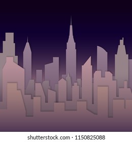 City fashion pattern on dark background. Paper cut art pattern for tshirt and apparel graphics, poster, postcard and souvenir production with text place.
