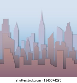 City fashion seamless pattern on light background. Paper cut art repeat wallpaper for tshirt and apparel graphics, poster, postcard and souvenir production with text place.