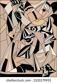 City of fashionable women. Associative abstraction. Vector illustration in stained glass style. 