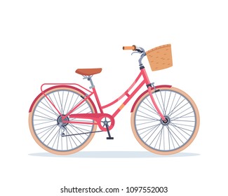 City Female Pink Bike With Basket Bicycle Illustration