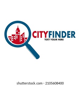 City finder or analysis vector logo template. This design use magnifying glass symbol. Suitable for industrial.