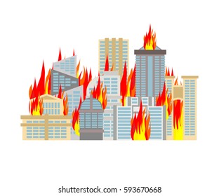 City fire. town on flames. Buildings burn