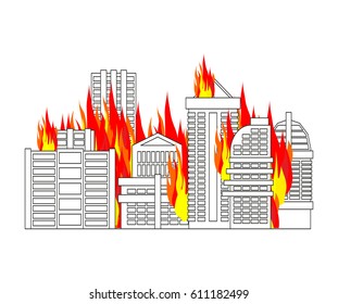 City fire. town on flames. Buildings burn
