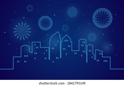 City Fireworks Happy New Year Holiday Greeting Card Background