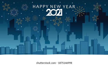 City fireworks happy new year holiday for greeting card background