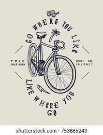 City fixed gear bicycle stylish print. Go where you like - like where you go.