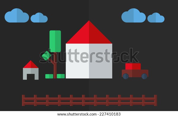 City flat design
.  House Real Estate
country