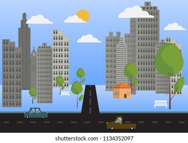 City flat design vector background