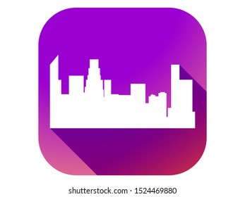 City flat icon with long shadow on gradient background. Skyscrapers landscape. Vector illustration