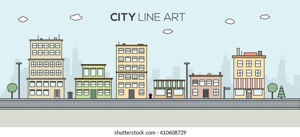 City Flat Line art Vector Illustration