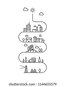 City in flat line vector.